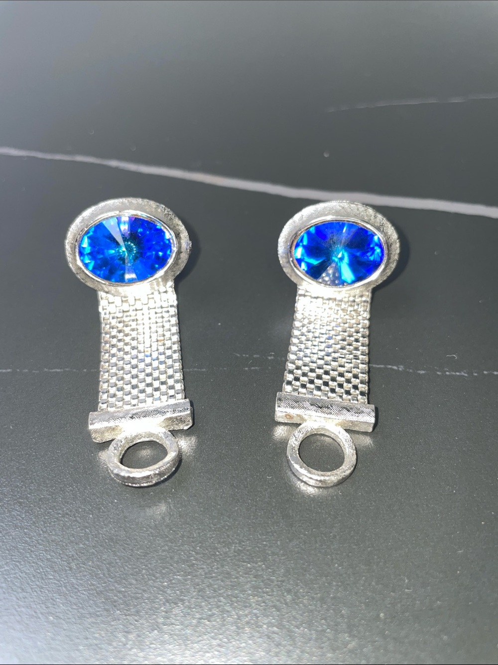 MESH AND BLUE RHINESTONE CUFFLINKS FTL-09-115